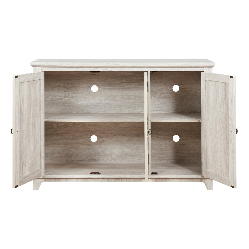 Buffet d'appoint autoportant de 125,3 cm (49,33 po) en MDF avec portes sculptées en miroir acrylique, tablette réglable, grand plateau et sangles anti-basculement pour salon, entrée ou cuisine.