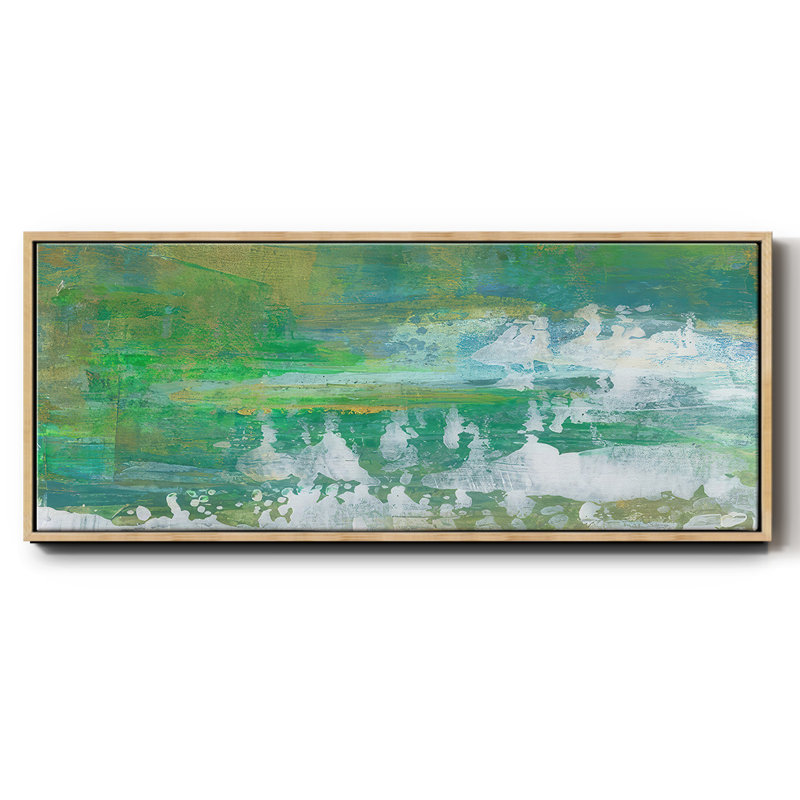 Chartreuse & Aqua I- Framed Canvas, 12" H x 30" W