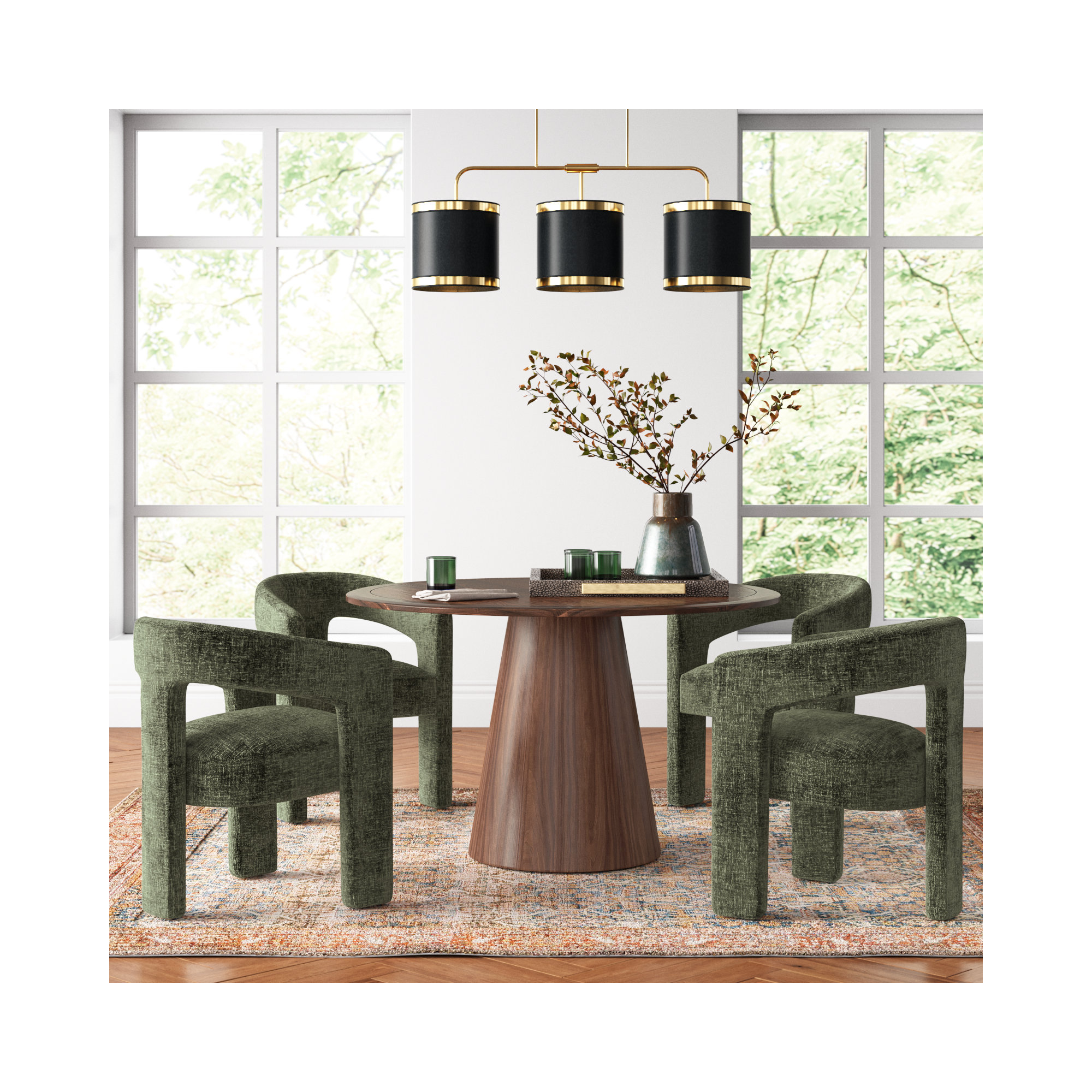 Darlington 5-Piece Dining Set, Gwen Forest Microsuede, Walnut