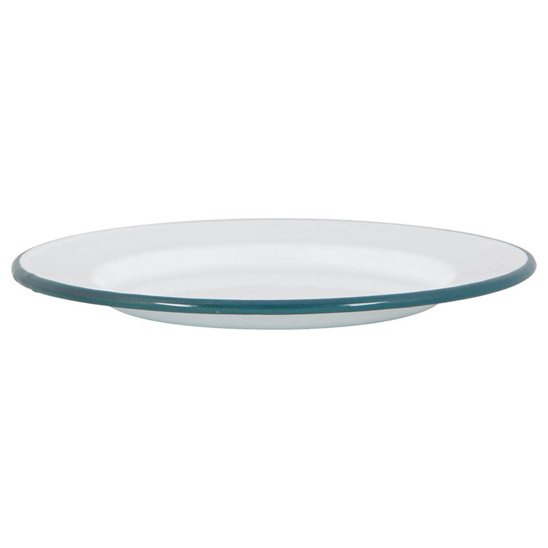 Argon Tableware - White Enamel Dinner Plates - 25.5cm - Set of 12, Teal