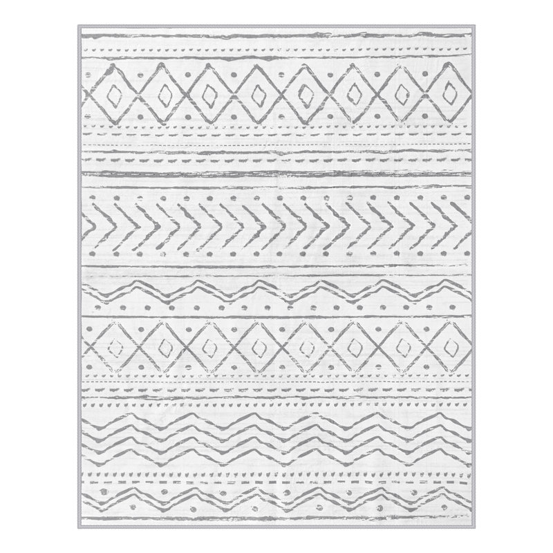 Tapis marocain à rayures Tribal, Rectangulaire 8 pi x 10 pi, Gris / Rose