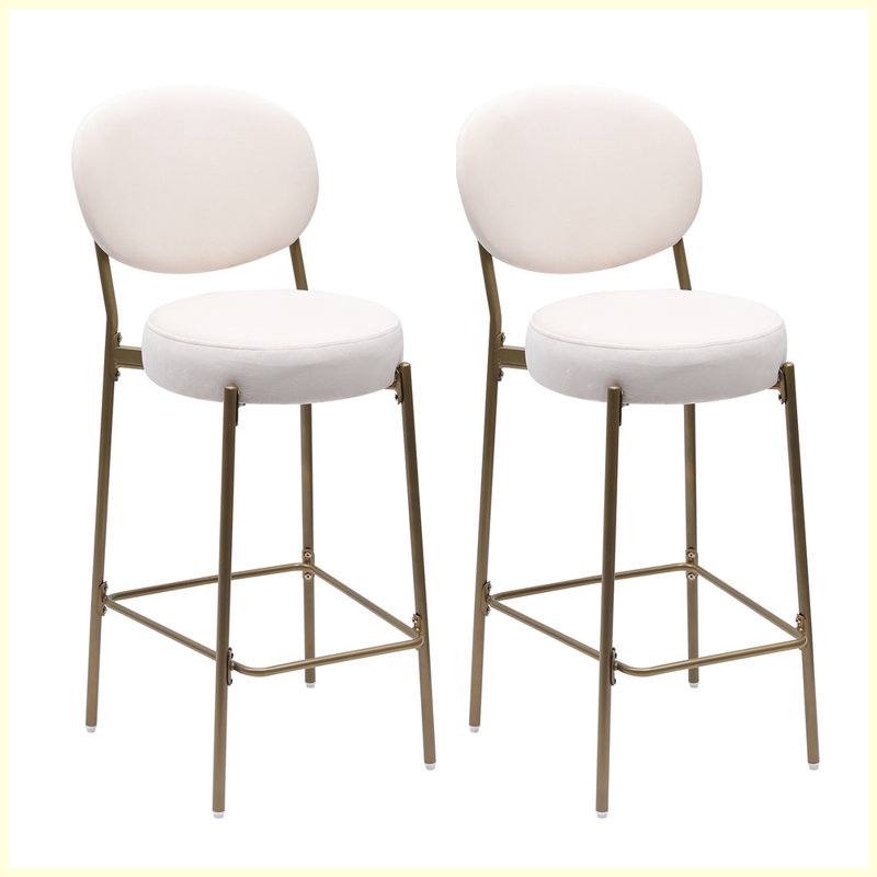 Tabourets de bar rembourrés en velours (ensemble de 2), Blanc crémeux