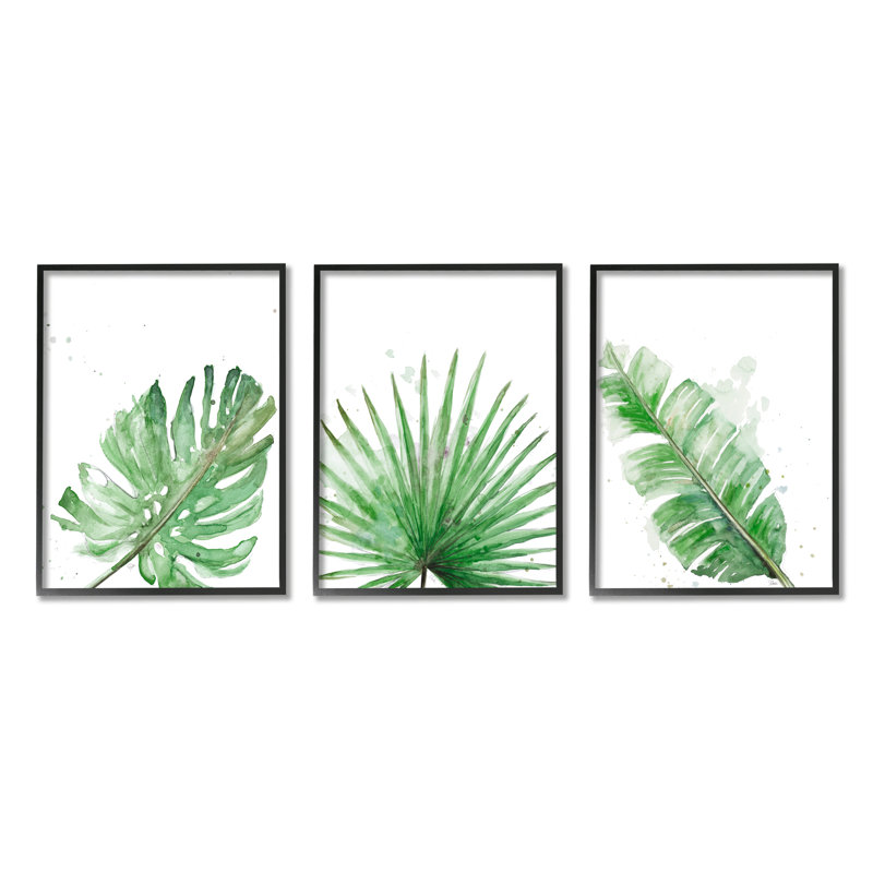 Green Tropical Palm Fans Canvas Art with Black Frame, 24x30