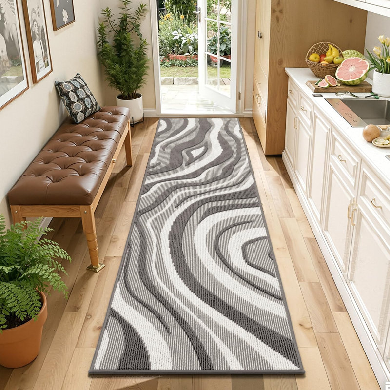 Tapis de couloir de couloir lavable et coulissant, Runner 2' x 6', Grey Abstract