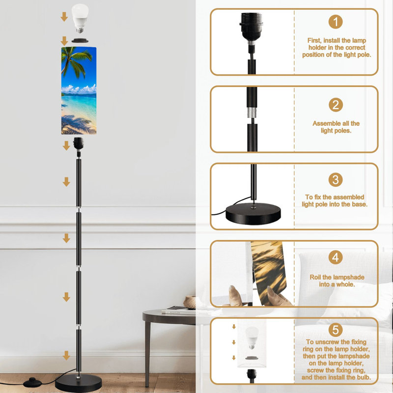 Lampe sur pied palmiers plage de sable blanc idyllique moderne à intensité variable avec télécommande interrupteur au pied ampoule abat-jour grand poteau d'angle pour salon chambre bureau