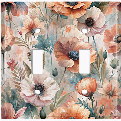 Couvercle de plaque d'interrupteur en métal; Bascule de taille standard US 2 - Fleurs sauvages rétro
