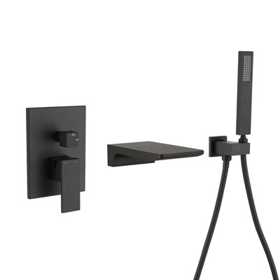 Modern Style Matte Black Wall Mount Tub Filler Bathroom Bathtub Faucet Shower Set