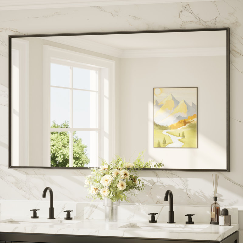 Bathroom Vanity Mirror with Aluminum Frame and Tempered Glass, Matte Black, Rectangle, 60" x 36"