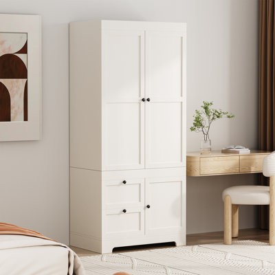 Practical & Stylish Storage Wardrobe With Hanging Rod, 2 Drawers & Side Cabinet – 31.5" W X 19.7" D X 73.2" H by Lark Manor