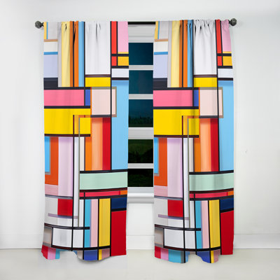 Michener Rainbow De Stijl Abstraction - Abstract Shapes Curtain - Velvet Room Darkening - 1 panel