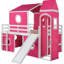 Lit mezzanine pleine grandeur rose avec glissade, tente et tour - conception de fenêtre inspirée, pin de qualité, espace de jeu supplémentaire avec pinède fermé, dessous aéré pour les marionnettes-237279080