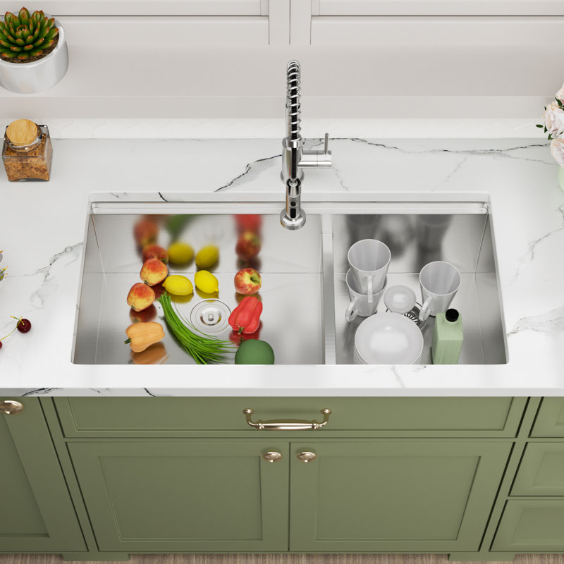 Undermount Workstation Kitchen Sink Double Bowl Stainless Steel Kitchen Sink with Accessories, 10" H x 30" L x 19" W 