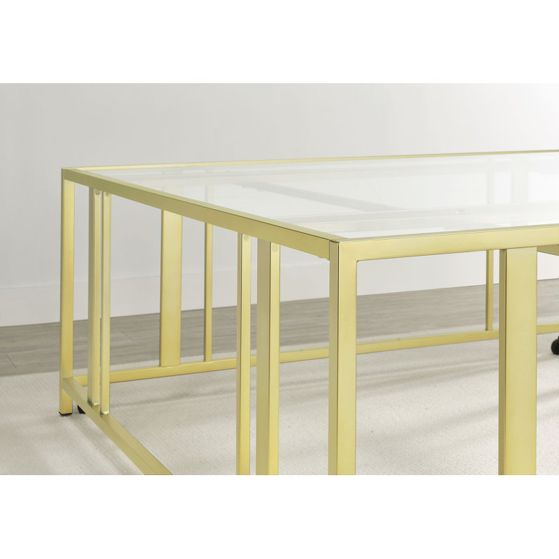 Phillps Square Glass Top Coffee Table With Casters, Gold