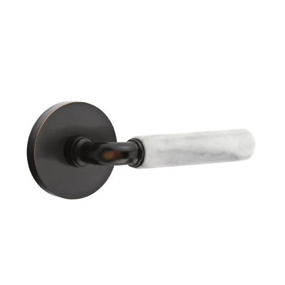 Mortaise intérieure Emtek Select avec rosette à disque et tige R-Bar, levier en marbre blanc