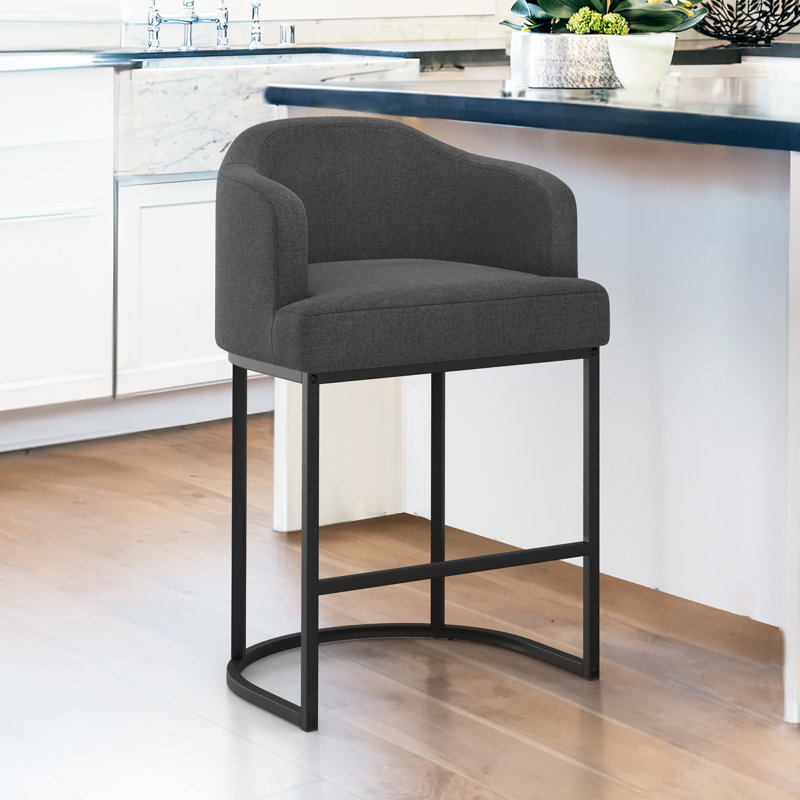Tabouret 27 "en bois massif Alyce, Gris carbone / lin