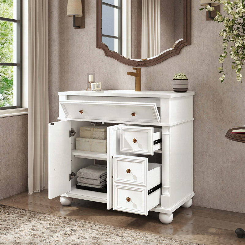 Meuble-lavabo Mid-Century avec base romaine, blanc, Blanc