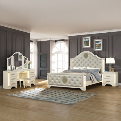 Ensemble de chambre à coucher tapissier avec éclairage DEL Devien 5-N