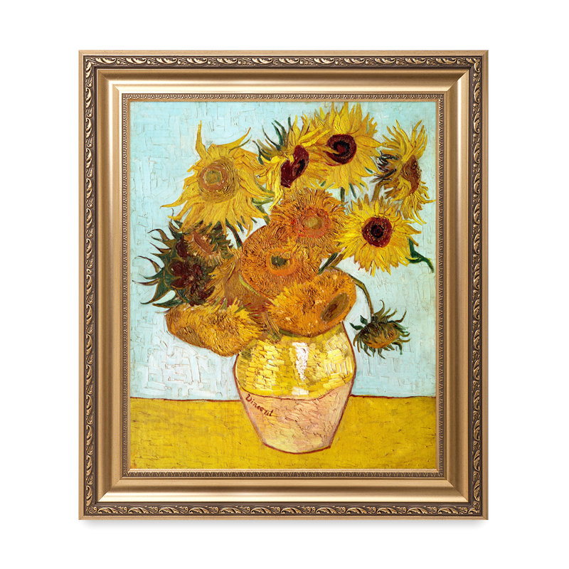 Douze tournesols, reproduction d'art de Vincent Van Gogh. Estampe numérique sur toile, estampe numérique, Cadre doré