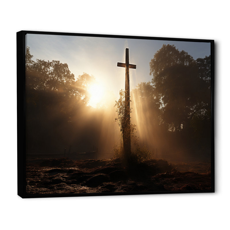 Croix religieuse, Cadre flottant noir, H 30 po x l 40 po x P 1,5 po