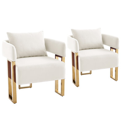 Ensemble de 2 chaises d'appoint modernes en velours blanc avec pattes dorées, idéales pour de multiples espaces. Finitions et designs raffinés. Montage facile. Siège confortable.