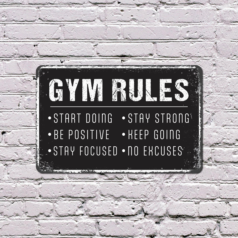 Enseigne en plastique 11 po x 17 po Gym Rules, H 11 po x l 17 po x P 0,1 po