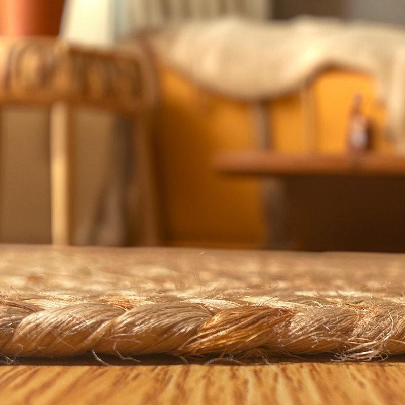 Tapis naturel tressé à la main, Demi-cercle 1 pi 6 po x 2 pi 6 po
