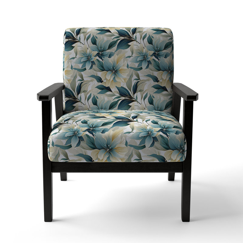 Oceanic Canvas Tropical Pattern - Upholstered Coastal Arm Chair, Tropical Leaves Accent Chair