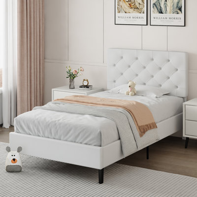 Bed Frame with Headboard, Upholstered Platform Bed with Button Tufted Desigh