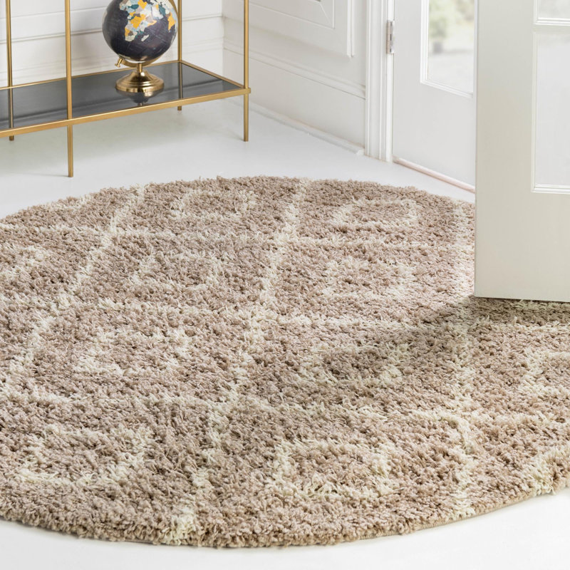 Tapis à poils longs brun clair Foundry Select, Rond 5 pi 3 po