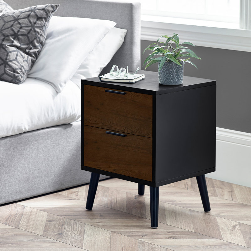 Elkville 45cm W Bedside Table, Walnut/Black