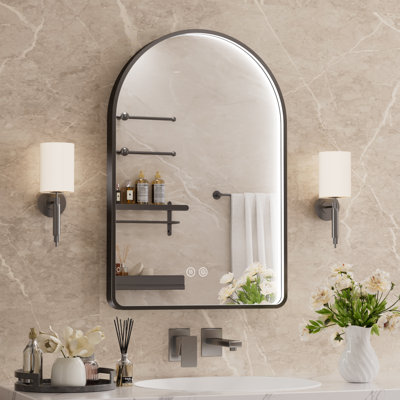 20"x30" Arched Mirror LED Bathroom Mirror,  Anti-Fog Frame Vanity Mirror With Lighted Dimmable And Memory Function
