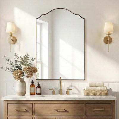 Scalloped Arch Bathroom Vanity Mirror with Curved Top | Stainless Steel Frame