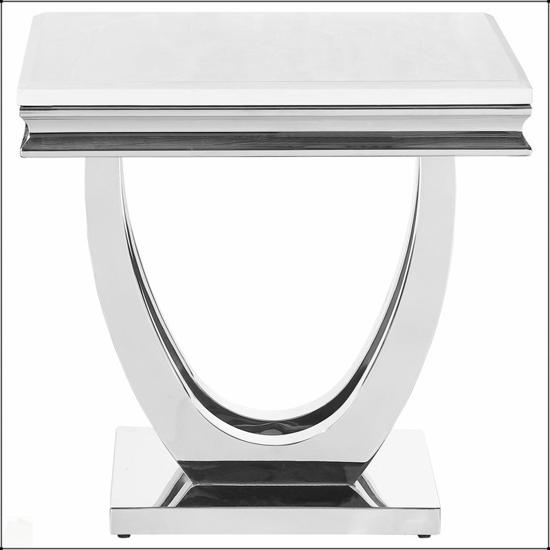Table de bout carrée en U Durante avec plateau en faux marbre blanc Durante, parfaite pour un décor moderne et classique.