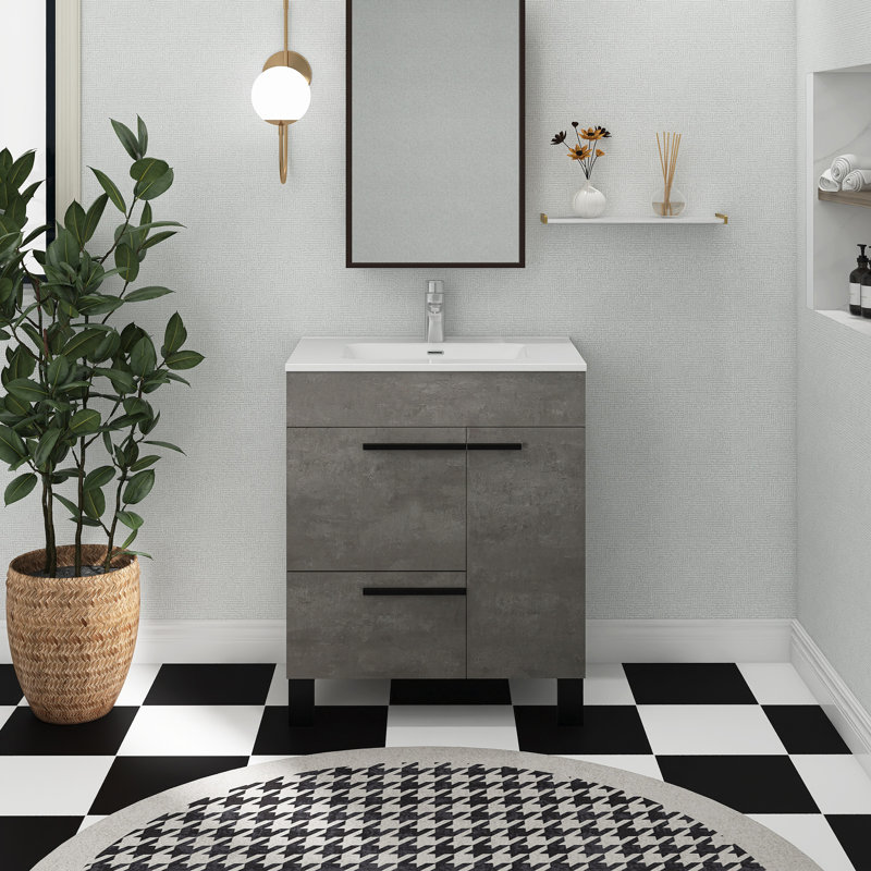 Sherlonda 28'' Freestanding Single Sink Bathroom Vanity with Ceramic Top