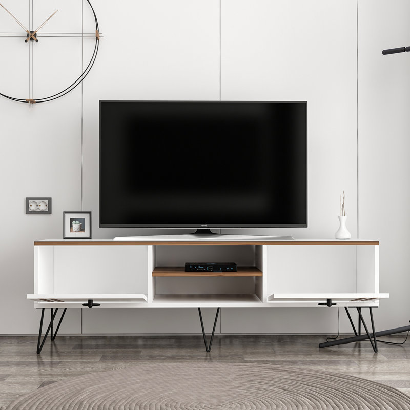 Sador Unfinished TV Stand for TVs up to 55", White/Walnut
