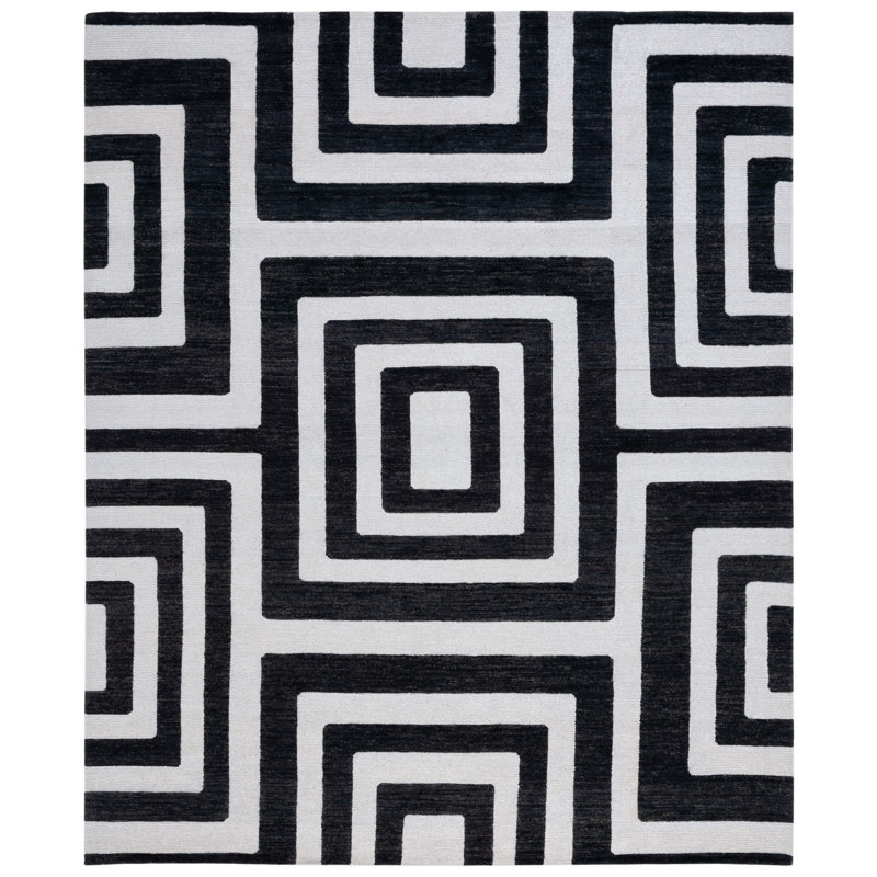 Santa Fe Silver/Black Area Rug, Rectangle 9' x 12'