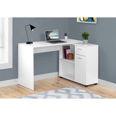 Bureau d'ordinateur en L 46 po, bureau en coin avec tiroirs de rangement, bureau en L stratifié blanc | Idée cadeau