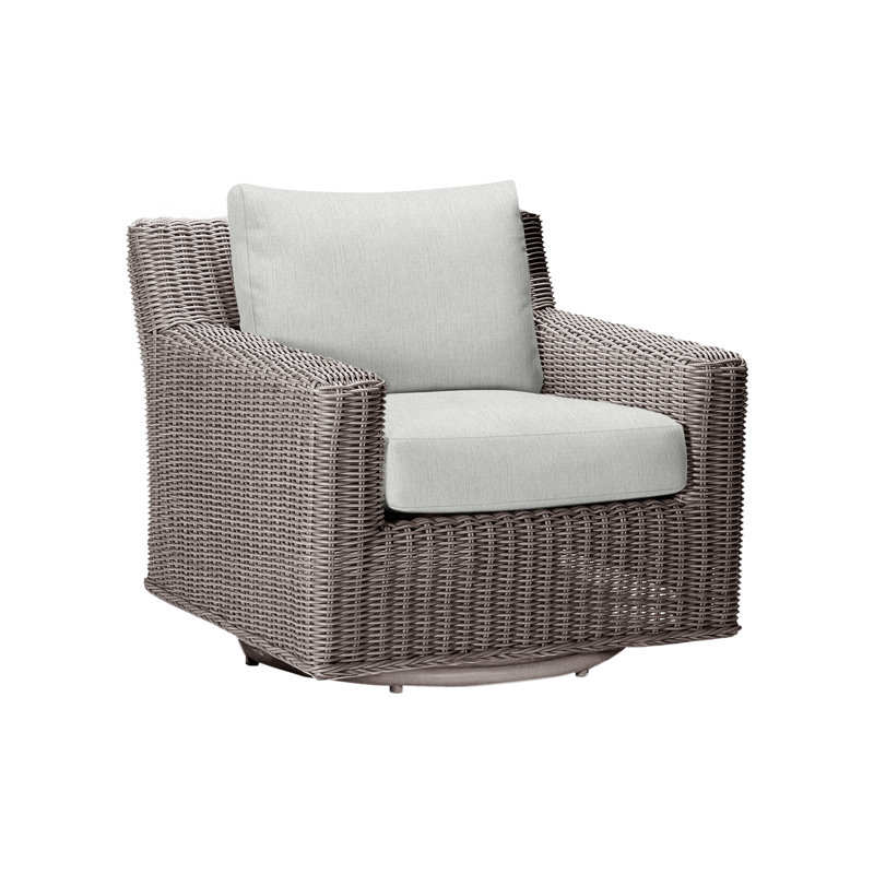 Rustic Swivel Patio Chair with Cushions, No Welt, Bali Pearl, Oyster