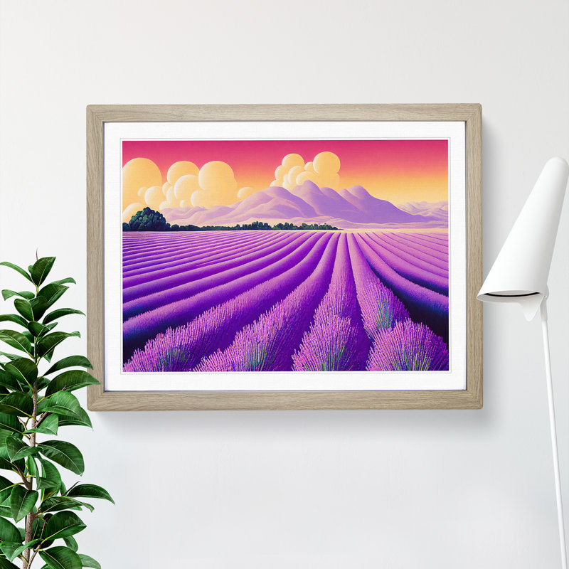 Epic Lavender Flower Field - Framed Print, 34cm H x 46cm W x 2cm D, Oak