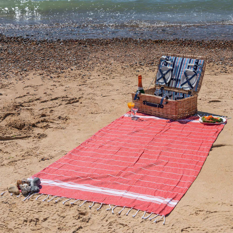 100% Cotton Bath Towel, Blue/Red