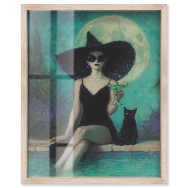 Décoration d'Halloween Witchy Poolside Shadowbox par Art Remedy, cadre blond, 20 x 24, H 25 po x l 21 po, Cadre blond