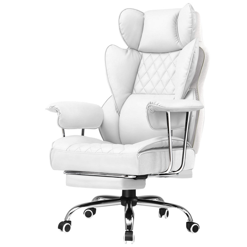 Inbox Zero Adjustable Reclining Ergonomic Faux Leather Swiveling PC & Racing Game Chair, White