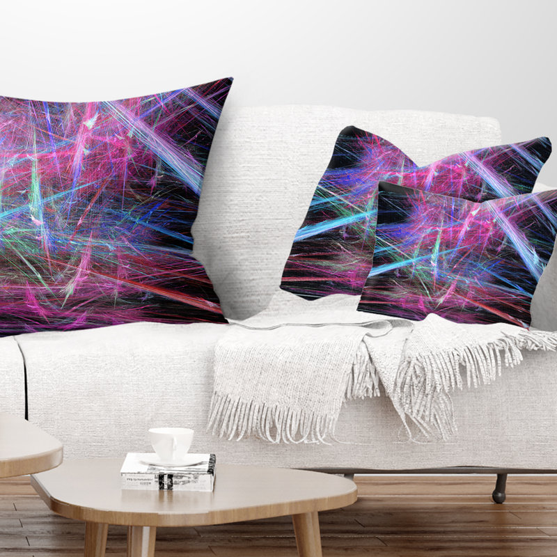 Coussin lombaire abstrait à motif fractal abstrait, Rose / bleu