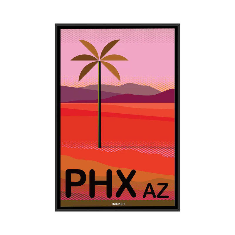 «Phoenix Travel Poster», publicité sur toile, H 60 po x l 40 po x P 1,5 po, Toile encadrée noire, Pas de tapis
