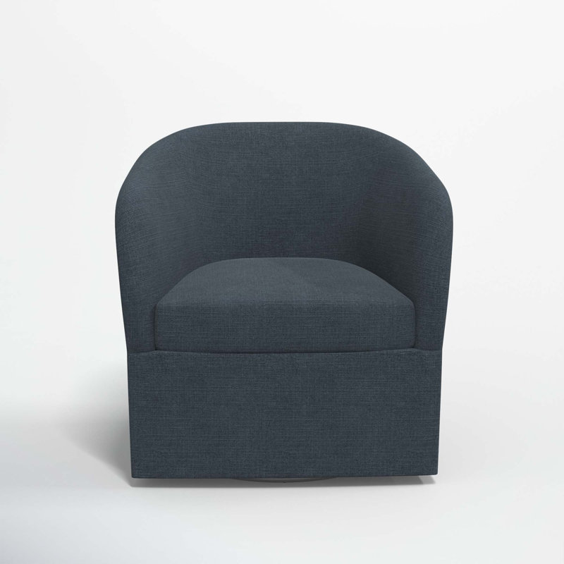 Lesia Upholstered Swivel Barrel Chair, Classic Navy Linen