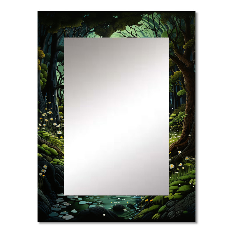 Forest Enchanted Forest Pastoral I - Forest Mirror, Traditional Unique Wall Mirror, Printed Metal Art, 32" x 24"