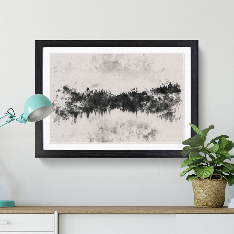 Forest Reflecting on a Lake - Picture Frame Painting Print, 45cm H x 63cm W x 2cm D, Black Framed