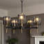 Lustre suspendu en verre 5 lumières avec chaîne réglable, finition noire et laiton