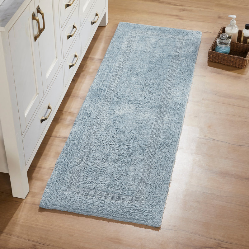 Rozanne Reversible Cotton Bath Rug , Blue, 20" x 60" Runner