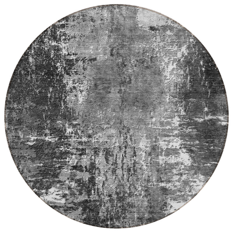 Tapis d'extérieur rond lavable gris anthracite et argent 8 pi
